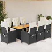 Tuinset 9-delig poly rattan zwart acaciahout