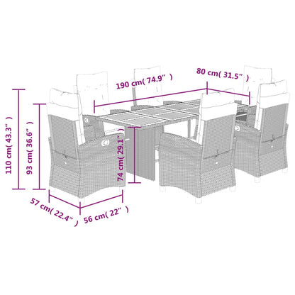 -Delige Tuinset Met Kussens Poly Rattan 7 Zwart Hout