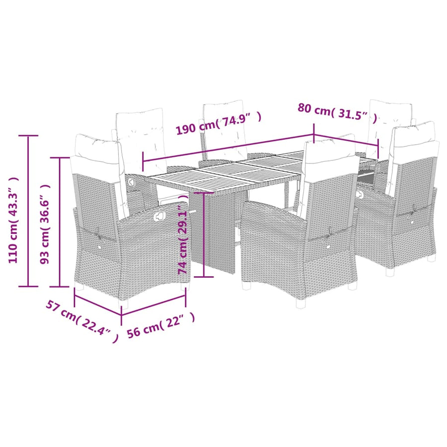 -Delige Tuinset Met Kussens Poly Rattan 7 Zwart Hout