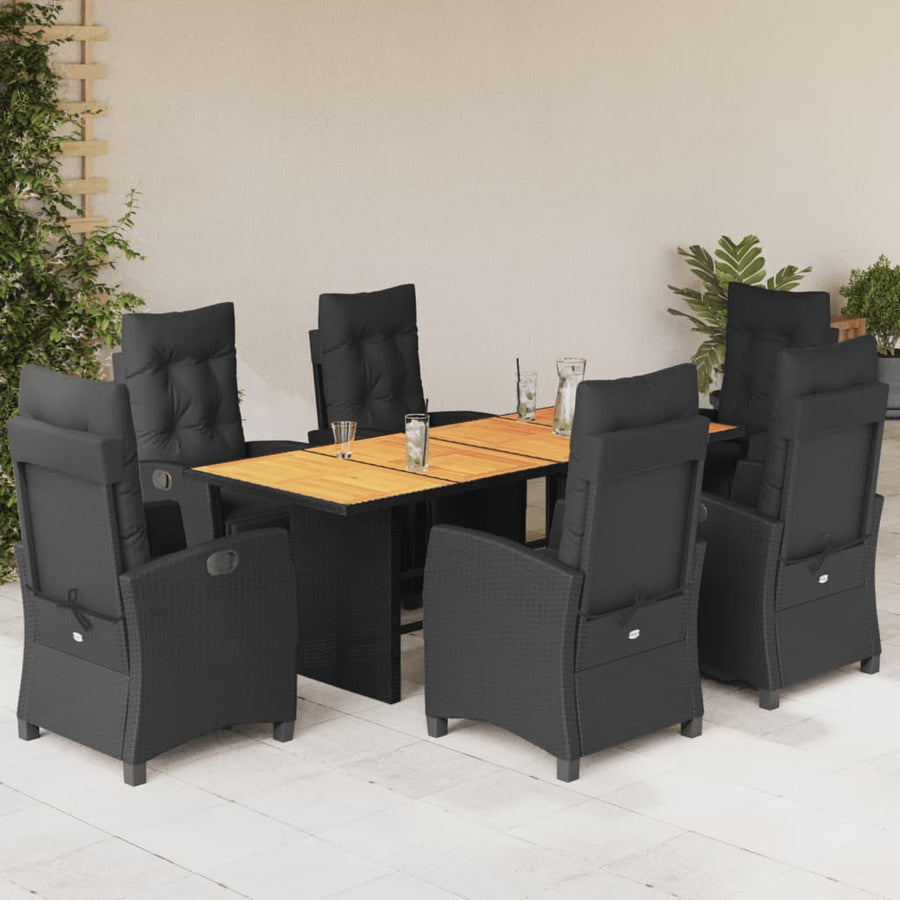 -Delige Tuinset Met Kussens Poly Rattan 7 Zwart Hout