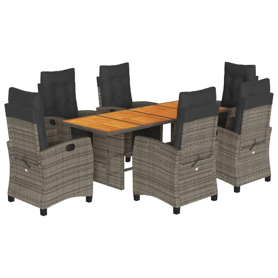 Tuinset met kussens poly rattan 7 Grijs Hout