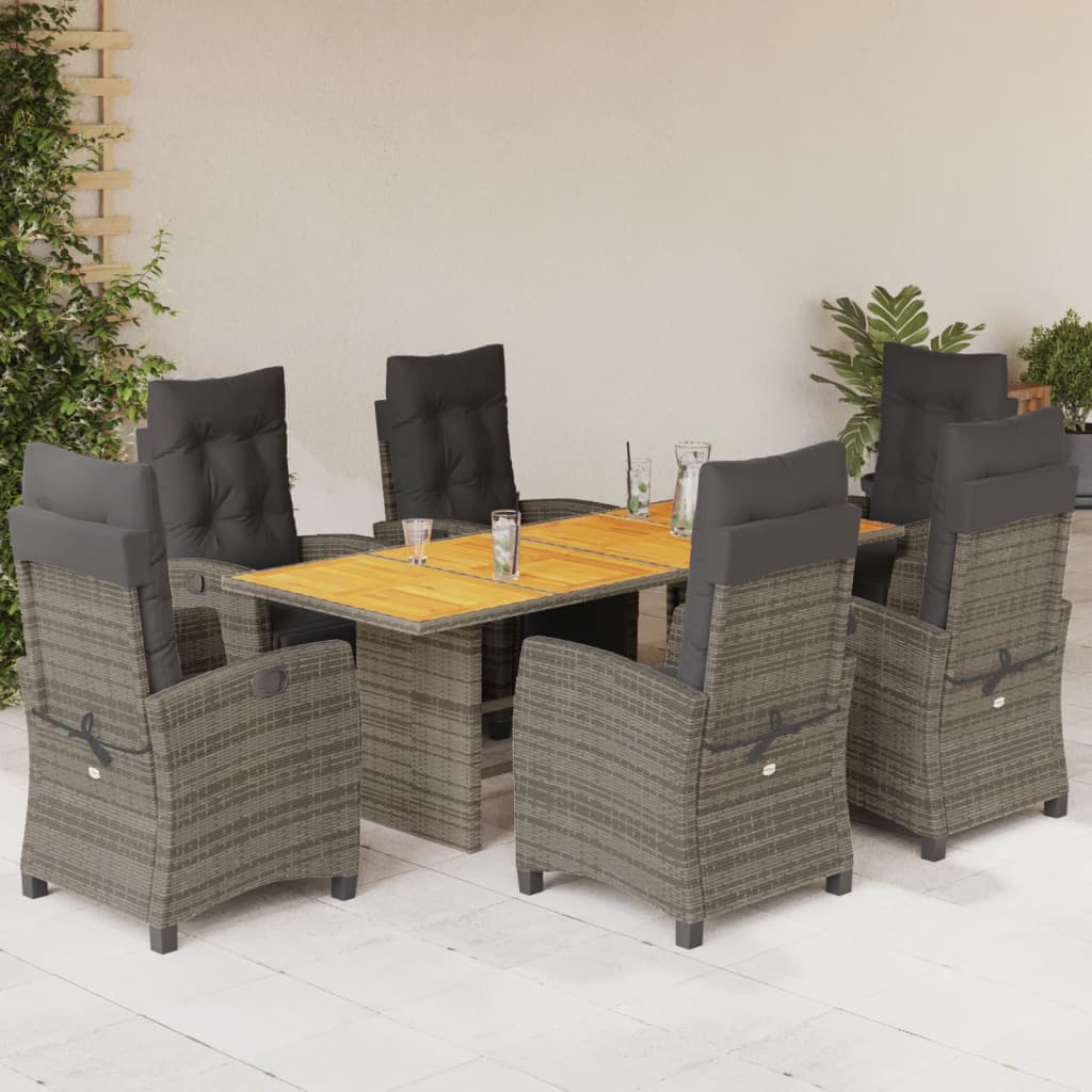Tuinset met kussens poly rattan 7 Grijs Hout