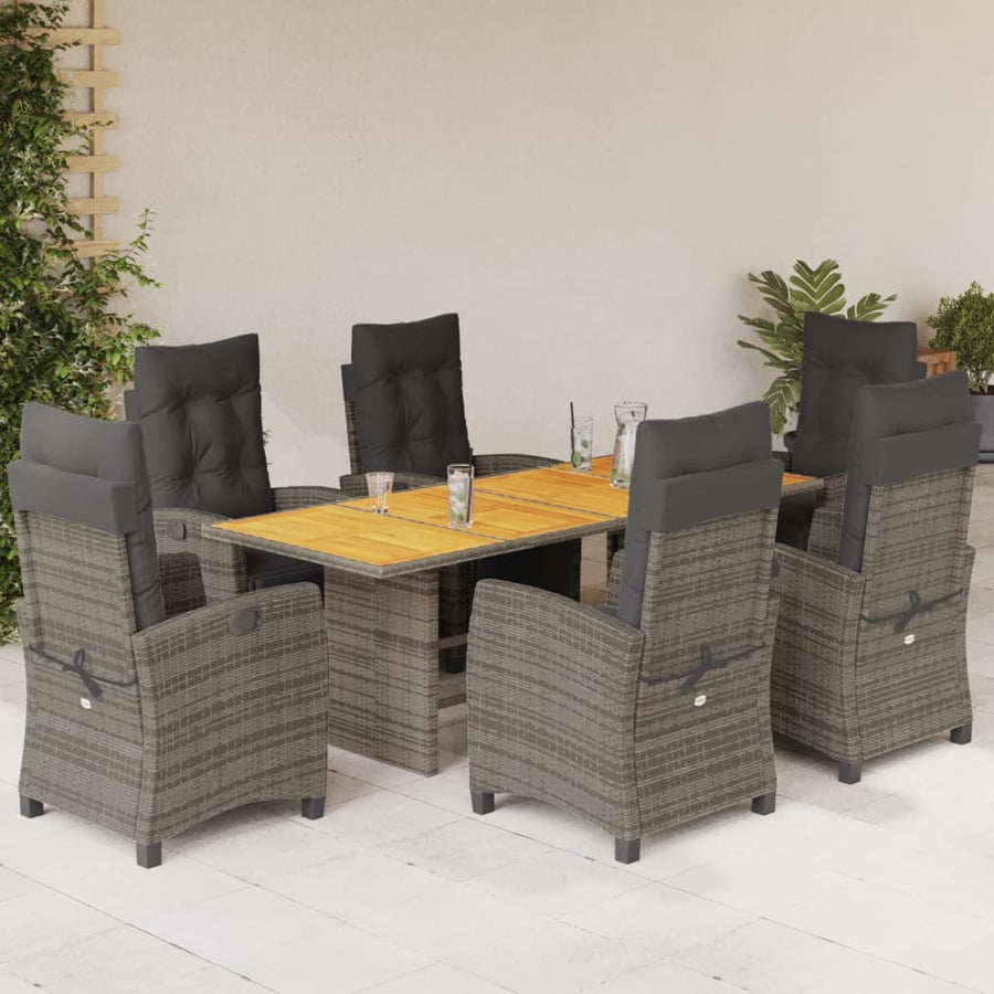 Tuinset met kussens poly rattan 7 Grijs Hout