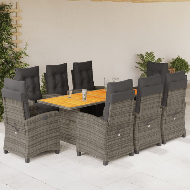 Tuinset met kussens poly rattan 9 Grijs Hout