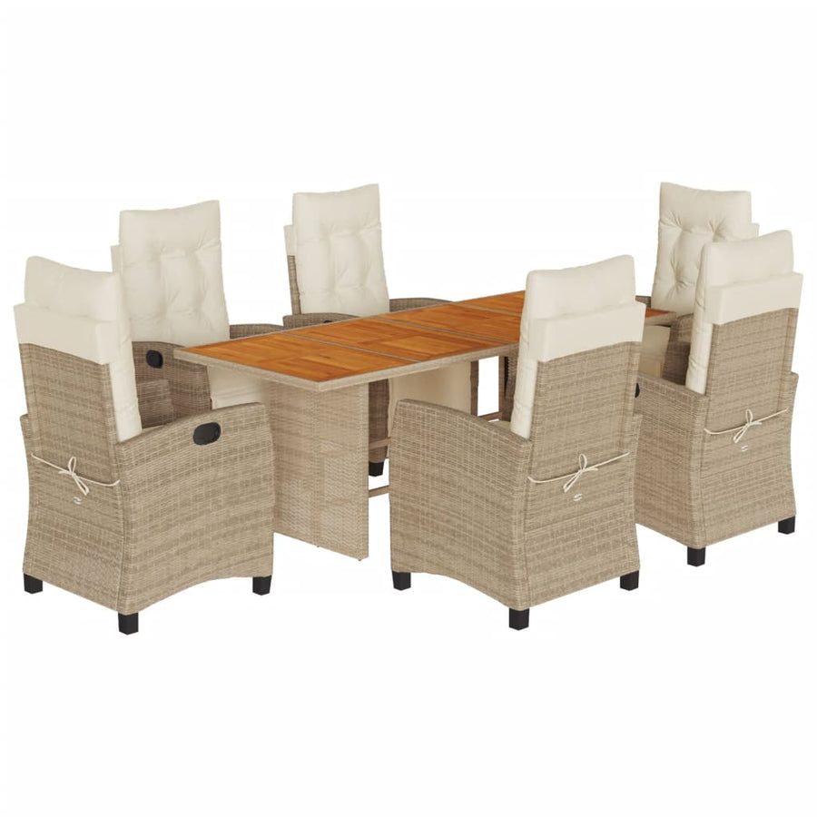 7-Delige Tuinset Met Kussens Poly Rattan 6 beige en crèmekleurig Hout