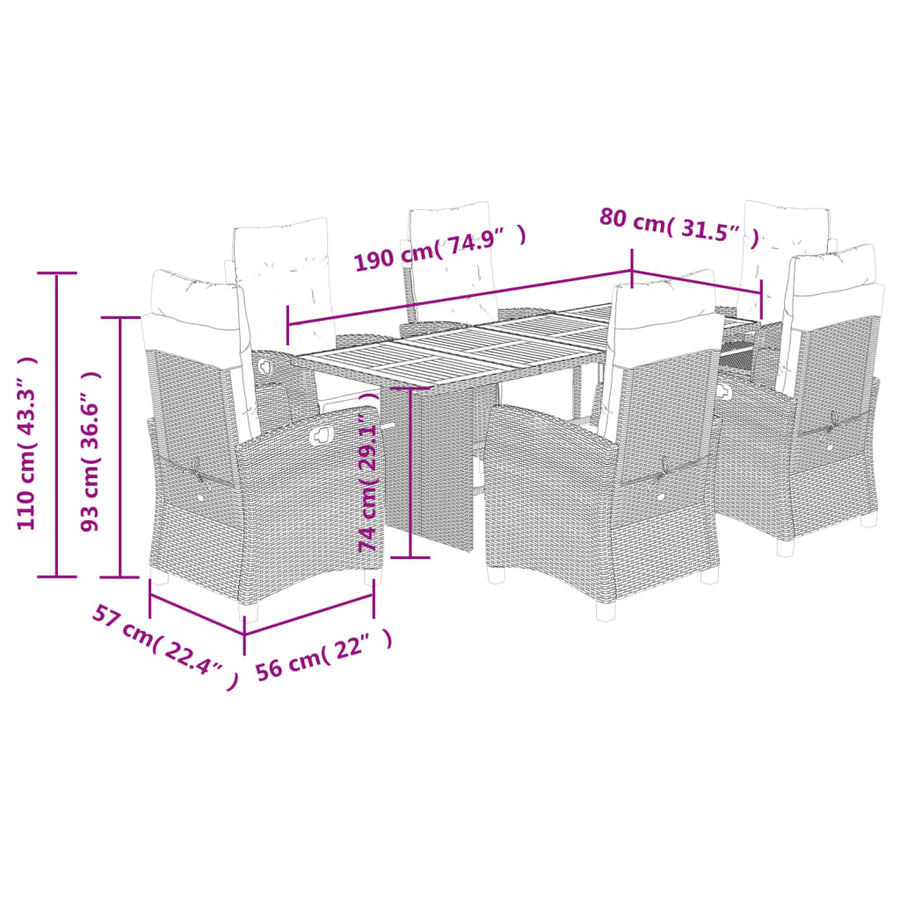 7-Delige Tuinset Met Kussens Poly Rattan 6 beige en crèmekleurig Hout
