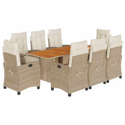 9-Delige Tuinset Met Kussens Poly Rattan 8 beige en crèmekleurig Hout