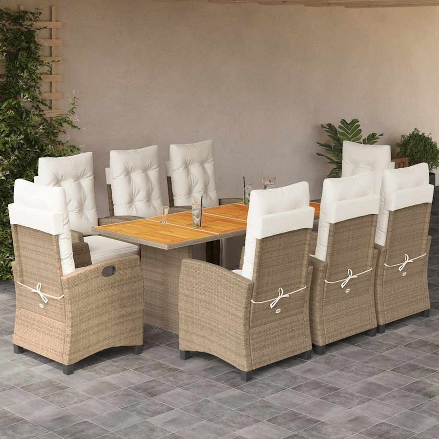 9-Delige Tuinset Met Kussens Poly Rattan 8 beige en crèmekleurig Hout