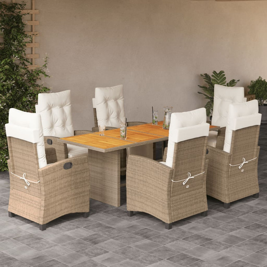 7-Delige Tuinset Met Kussens Poly Rattan 6 Gemengd beige Hout