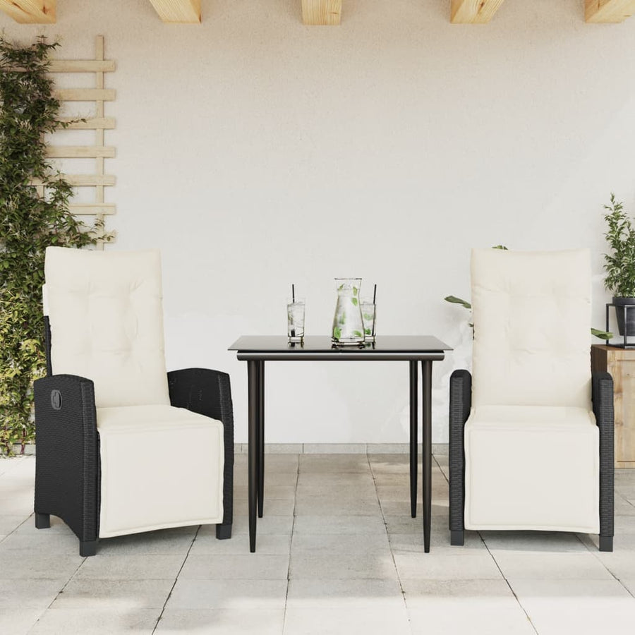 3-Delige Tuinset Met Kussens Poly Rattan Zwart 2
