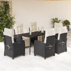 7-Piece Poly Rattan Garden Set with Cushions Black