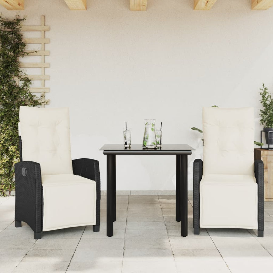 3-Delige Tuinset Met Kussens Poly Rattan Zwart 2 80 cm tafellengte