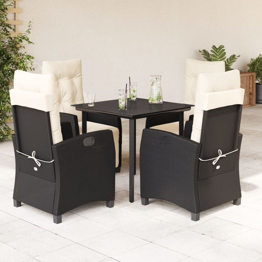 5-Delige Tuinset Met Kussens Poly Rattan Zwart 4 80 cm tafellengte