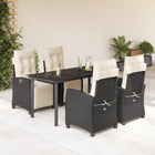 5-piece Garden Set with Cushions, Poly Rattan, Black