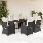7-Piece Poly Rattan Garden Set with Cushions Black