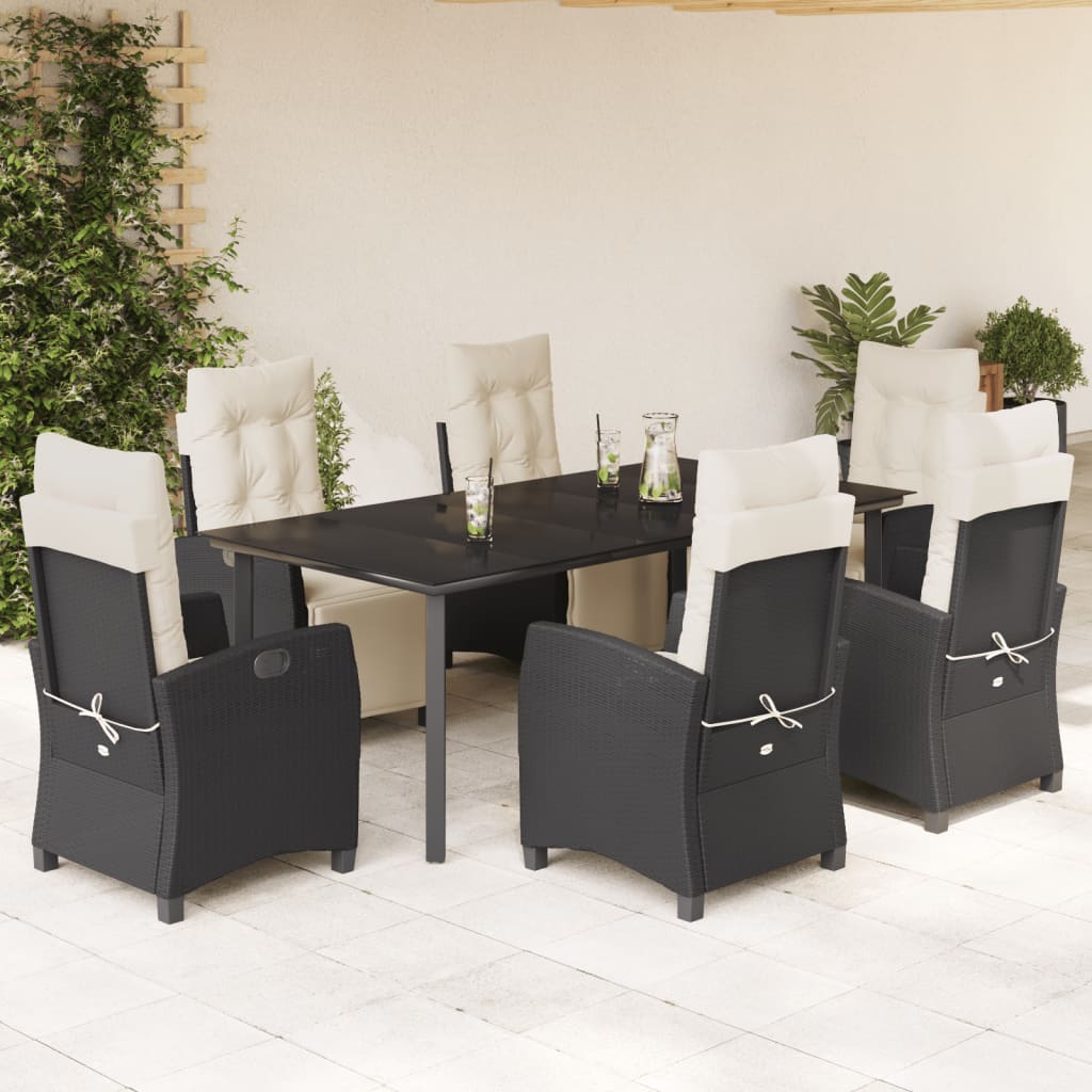 7-Delige Tuinset Met Kussens Poly Rattan Zwart 6 200 cm tafellengte