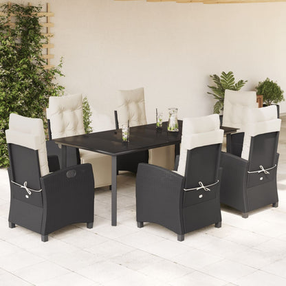 7-Delige Tuinset Met Kussens Poly Rattan Zwart 6 200 cm tafellengte