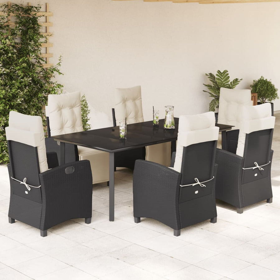 7-Delige Tuinset Met Kussens Poly Rattan Zwart 6 200 cm tafellengte