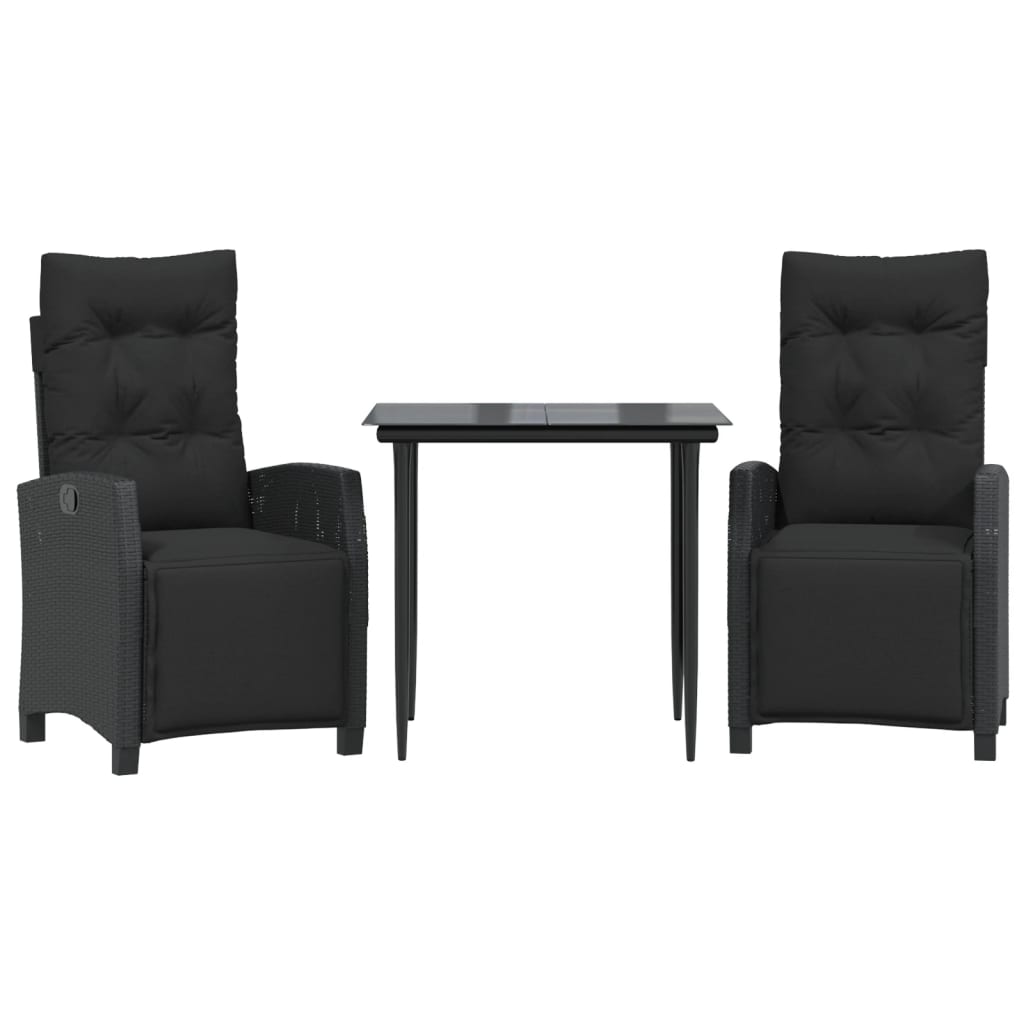 3-Delige Tuinset Met Kussens Poly Rattan Zwart 2