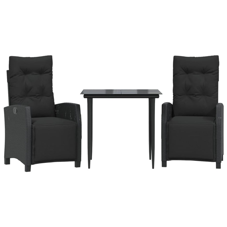 3-Delige Tuinset Met Kussens Poly Rattan Zwart 2