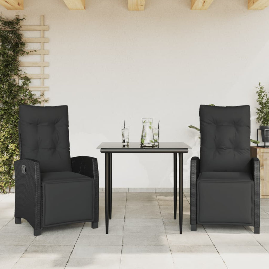 3-Delige Tuinset Met Kussens Poly Rattan Zwart 2