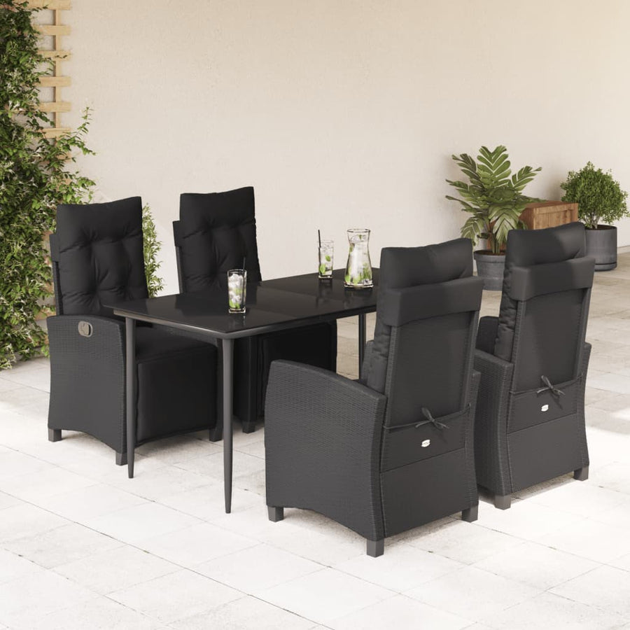 5-Delige Tuinset Met Kussens Poly Rattan Zwart
