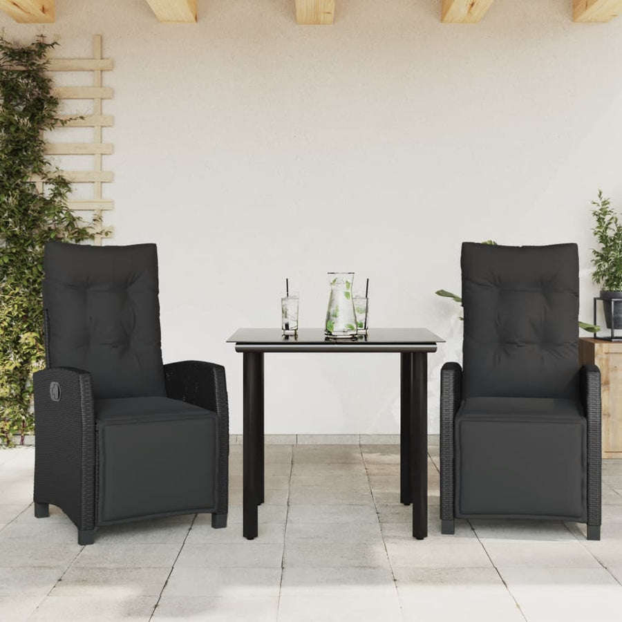 3-Delige Tuinset Met Kussens Poly Rattan Zwart 2 80 cm tafellengte