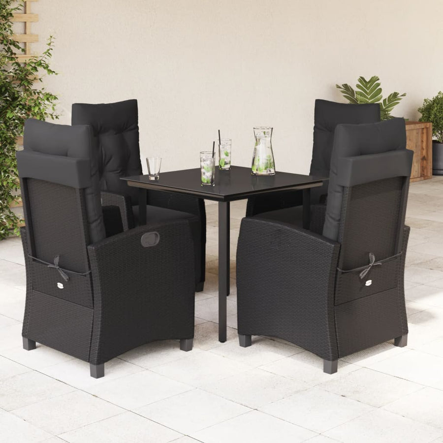 5-Delige Tuinset Met Kussens Poly Rattan Zwart 4 80 cm tafellengte