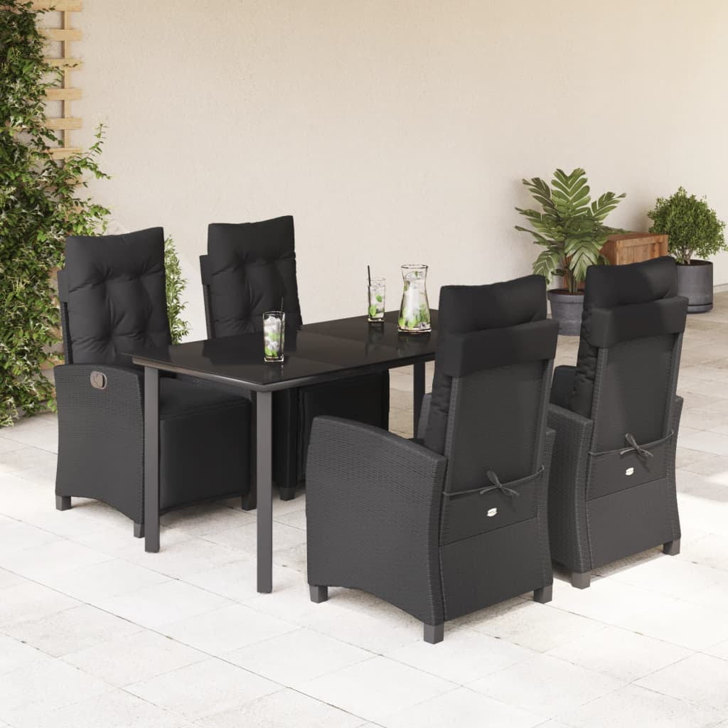 5-Delige Tuinset Met Kussens Poly Rattan Zwart