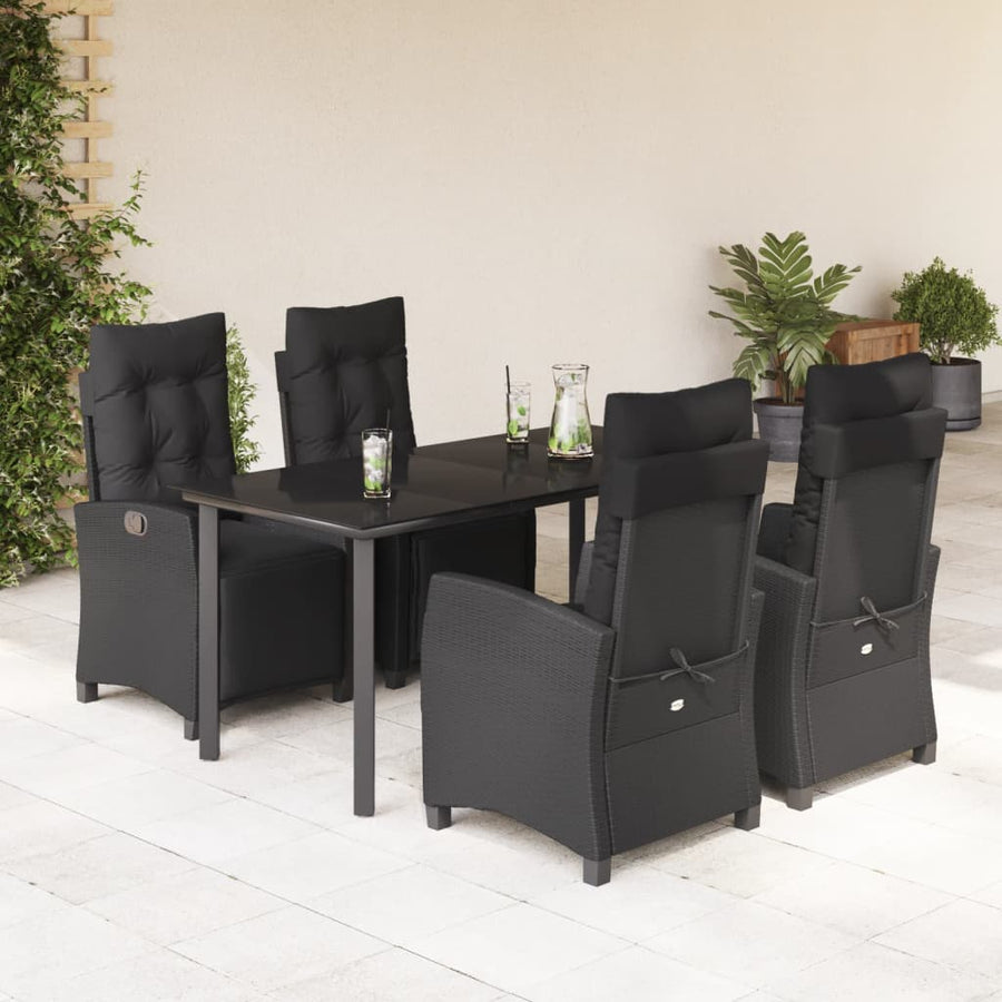 5-Delige Tuinset Met Kussens Poly Rattan Zwart