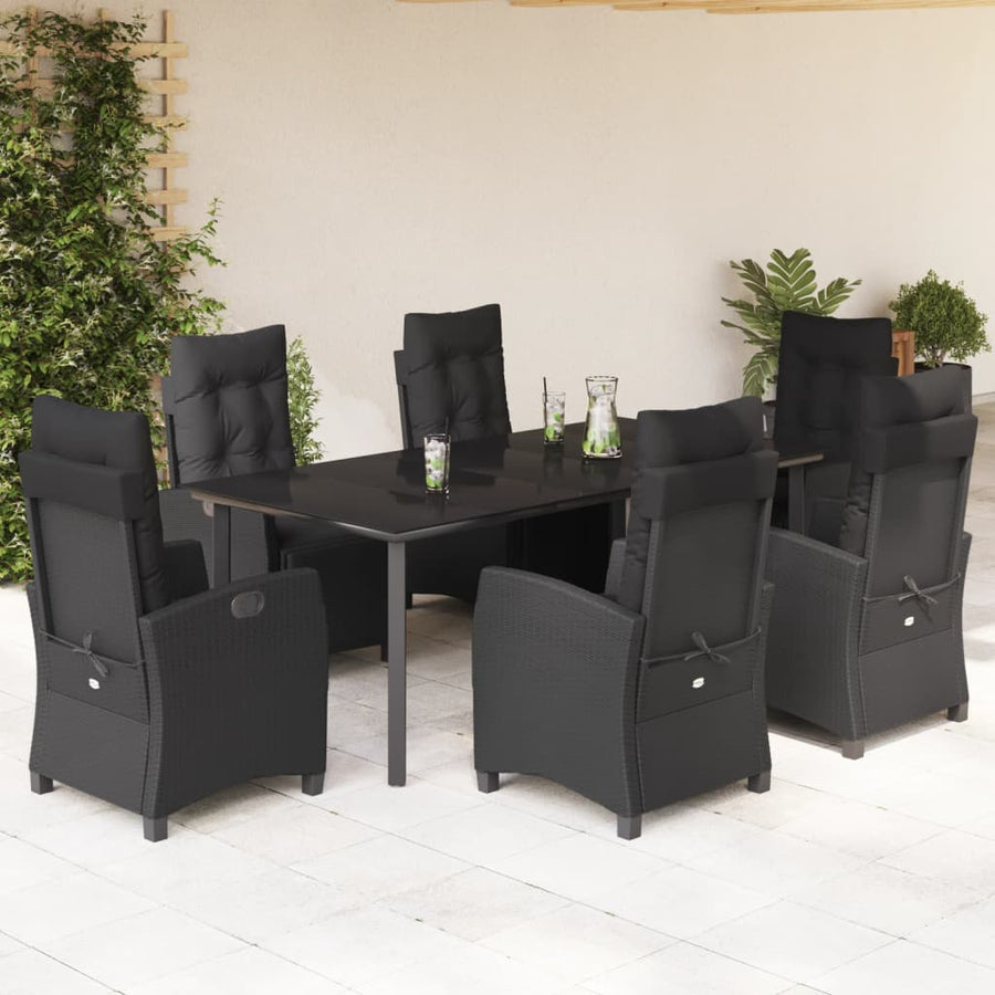 7-Delige Tuinset Met Kussens Poly Rattan Zwart 6 200 cm tafellengte