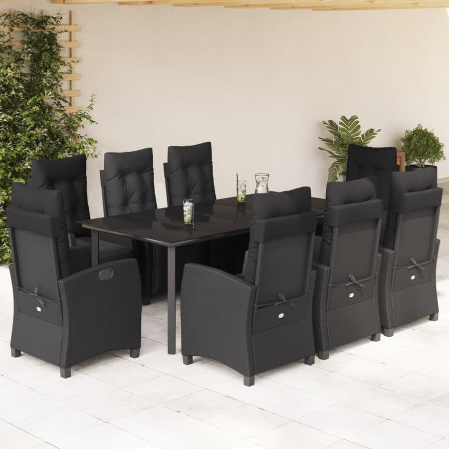 9-Delige Tuinset Poly Rattan Zwart 8 200 cm tafellengte