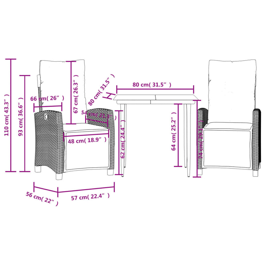3-Delige Tuinset Met Kussens Poly Rattan Bruin 2