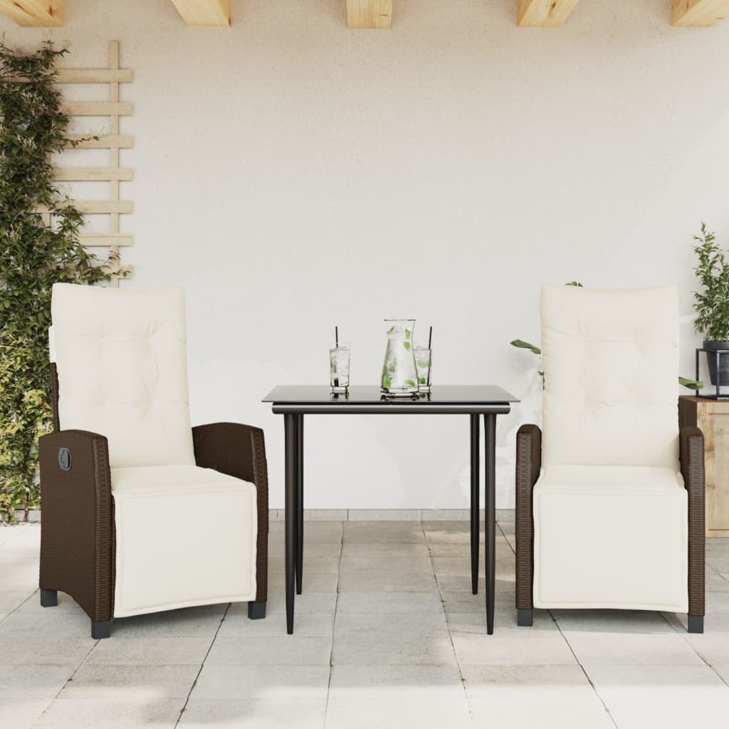 3-Delige Tuinset Met Kussens Poly Rattan Bruin 2