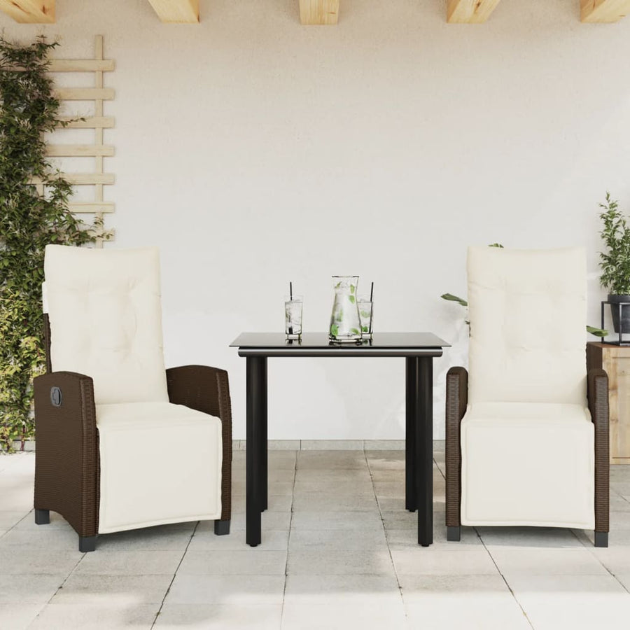 3-Delige Tuinset Met Kussens Poly Rattan Bruin 2 80 cm tafellengte
