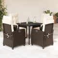 5-delige Tuinset met kussens poly rattan bruin