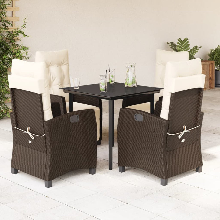 5-Delige Tuinset Met Kussens Poly Rattan Bruin 4 80 cm tafellengte