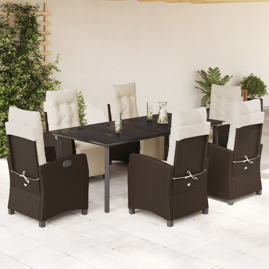 7-Delige Tuinset Met Kussens Poly Rattan Bruin 6 200 cm tafellengte