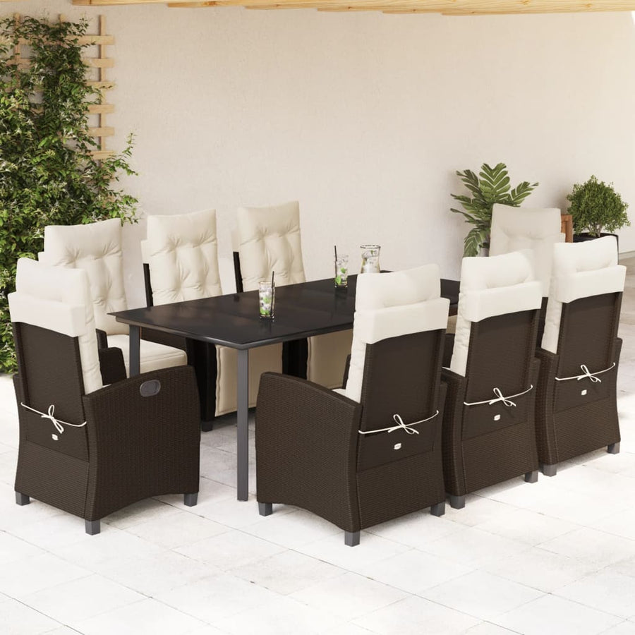 9-Delige Tuinset Met Kussens Poly Rattan Bruin 8 200 cm tafellengte