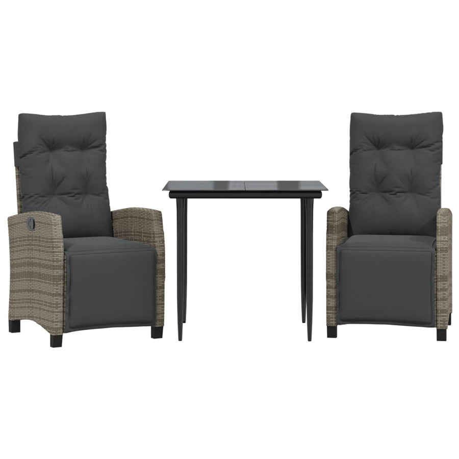 3-Delige Tuinset Met Kussens Poly Rattan Grijs 2