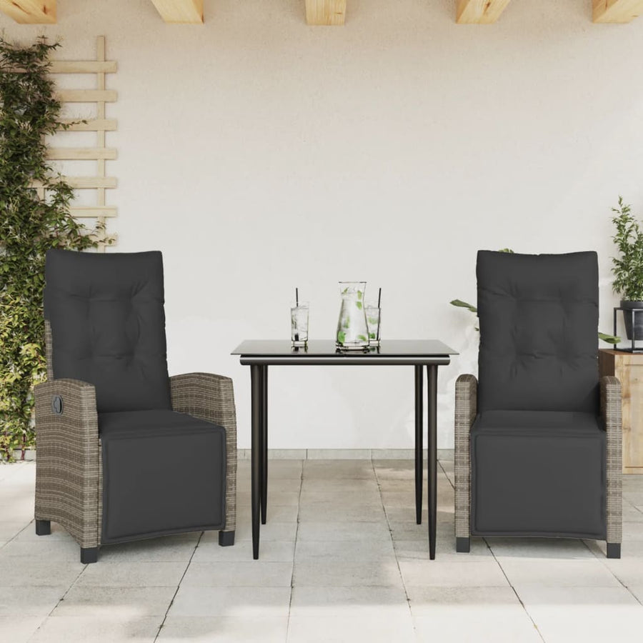 3-Delige Tuinset Met Kussens Poly Rattan Grijs 2