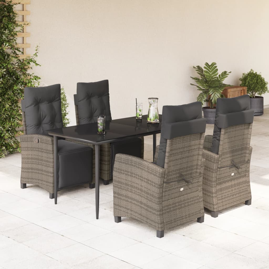 5-Delige Tuinset Met Kussens Poly Rattan Grijs