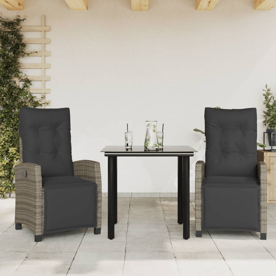 3-Delige Tuinset Met Kussens Poly Rattan Grijs 2 80 cm tafellengte