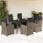 7-Piece Garden Set with Cushions Poly Rattan Grey