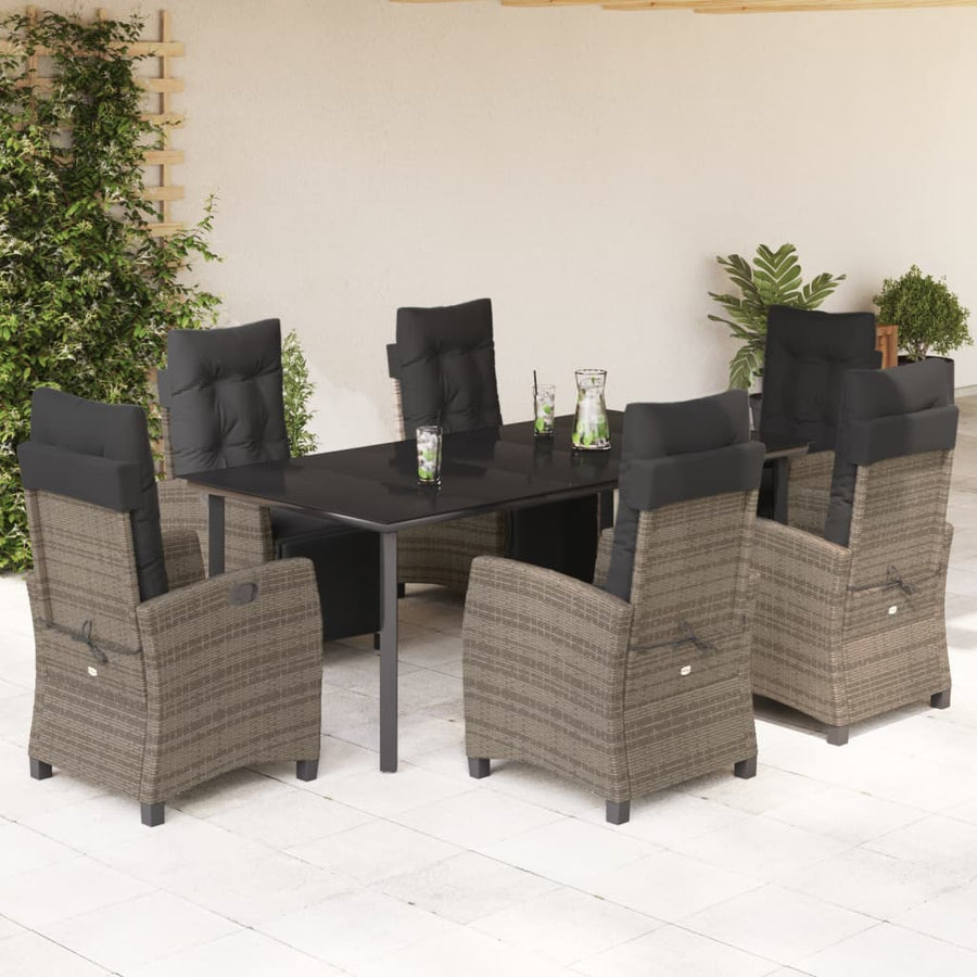 7-Delige Tuinset Met Kussens Poly Rattan Grijs 6 200 cm tafellengte