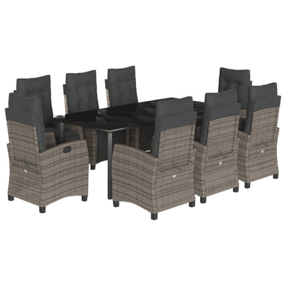 9-Delige Tuinset Met Kussens Poly Rattan Grijs 8 200 cm tafellengte