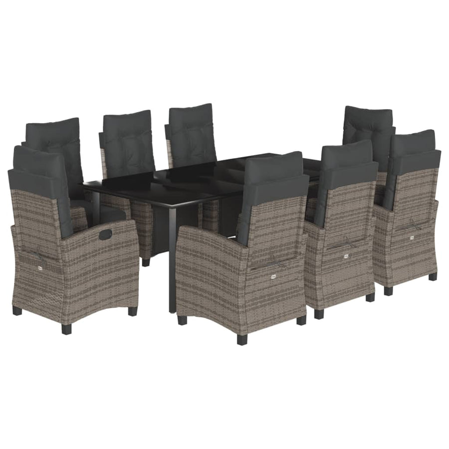 9-Delige Tuinset Met Kussens Poly Rattan Grijs 8 200 cm tafellengte
