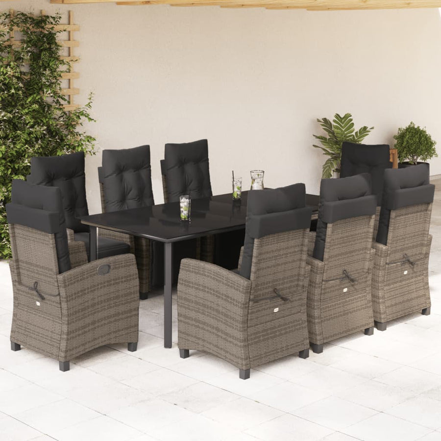 9-Delige Tuinset Met Kussens Poly Rattan Grijs 8 200 cm tafellengte