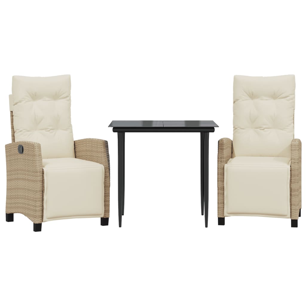 3-Delige Tuinset Met Kussens Poly Rattan Beige 2