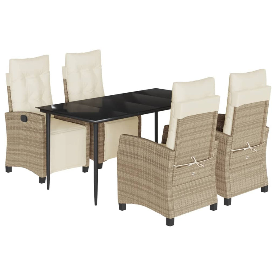 5-Delige Tuinset Met Kussens Poly Rattan Beige 4 160 cm tafellengte